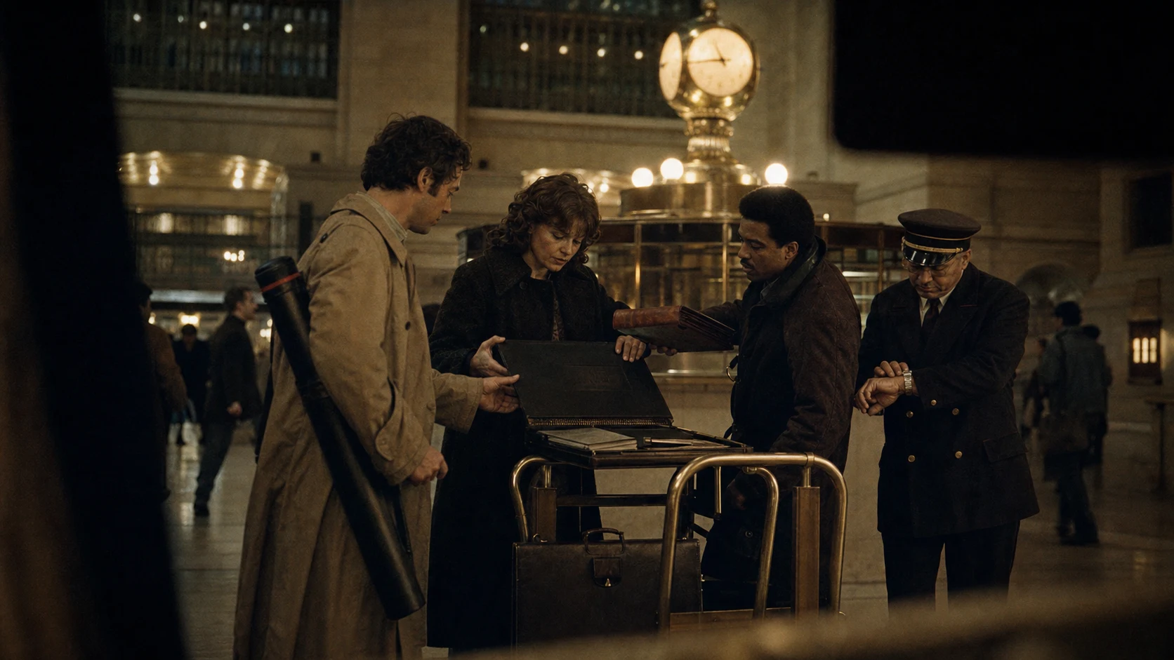 Company operators arriving from different routes gather around one portfolio beneath the Grand Central clock