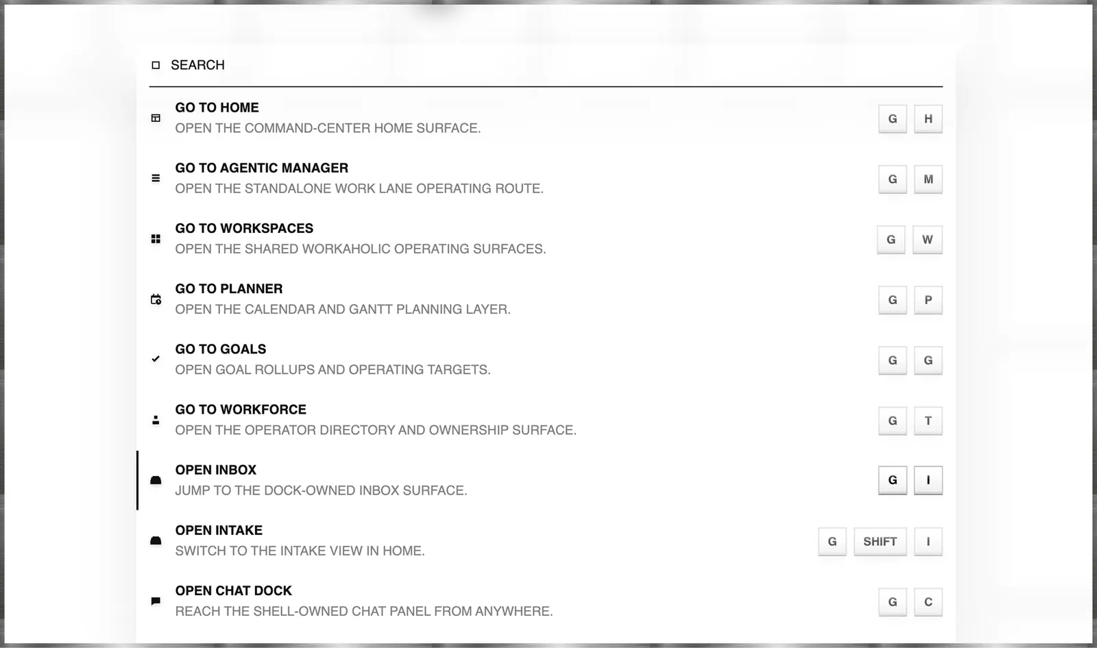 Corporate Suite command center search results preview