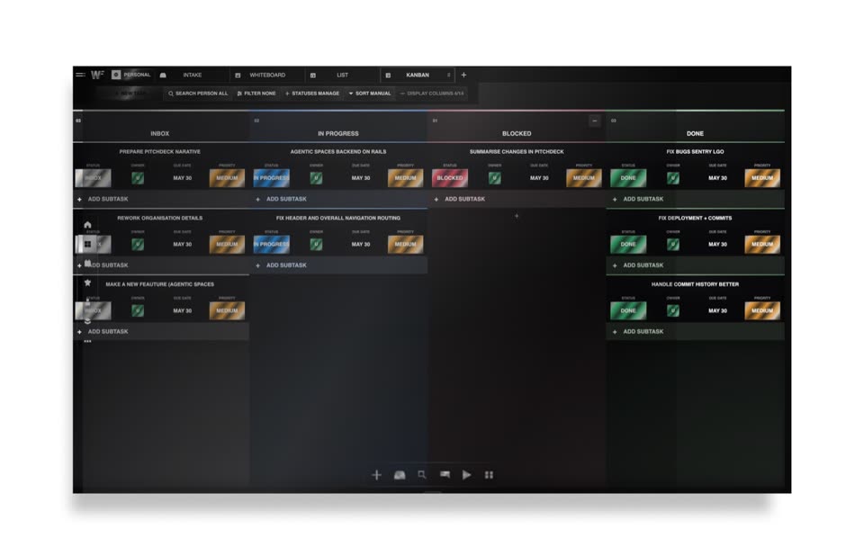 Corporate Suite kanban view displayed on the street screen